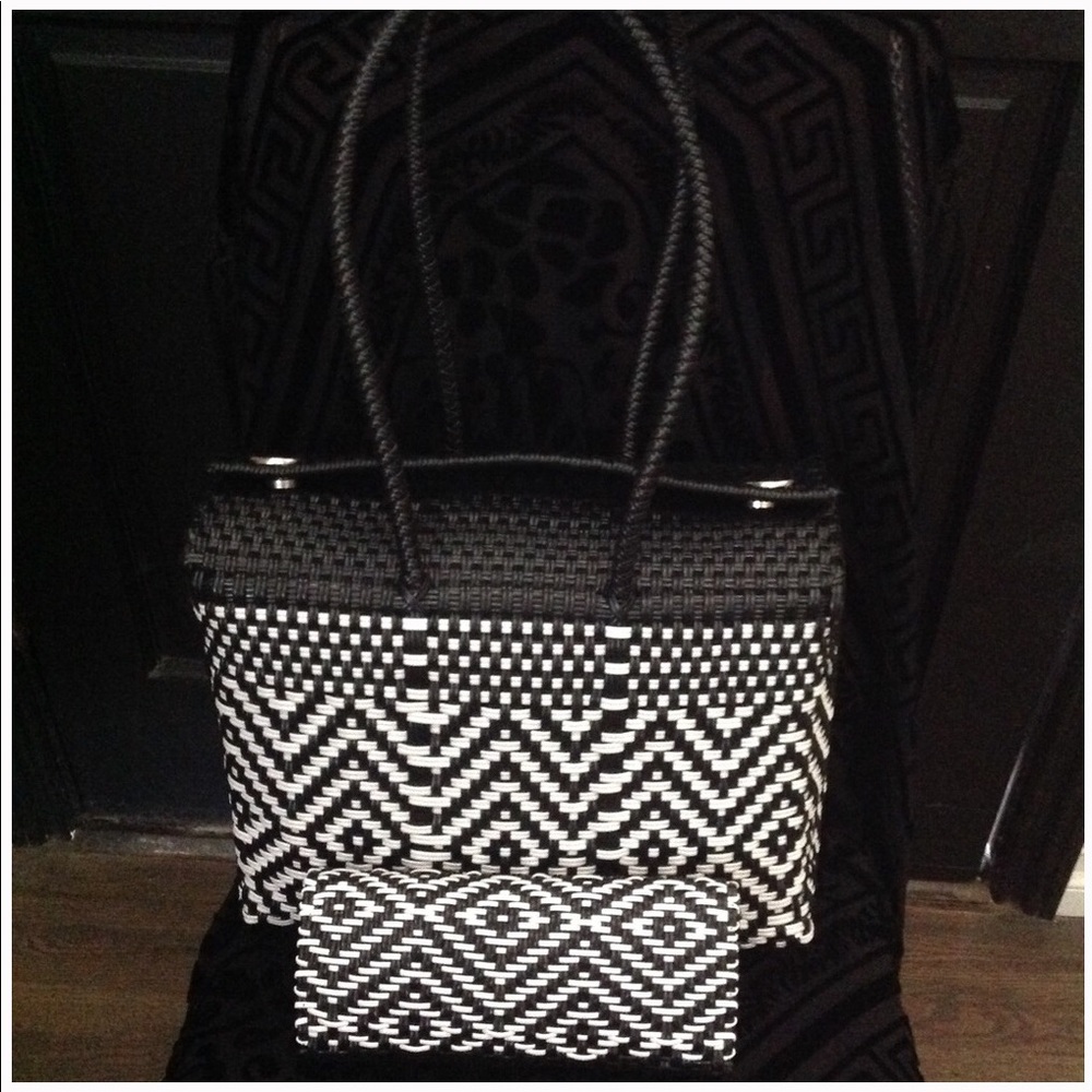 Black and White Handmade Mexican Market Bag